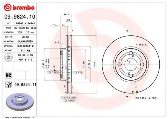 Тормоз дисковый передний 09982410 BREMBO