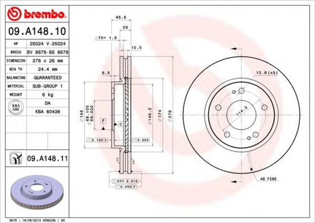 Передний тормозной диск 09A14811 BREMBO