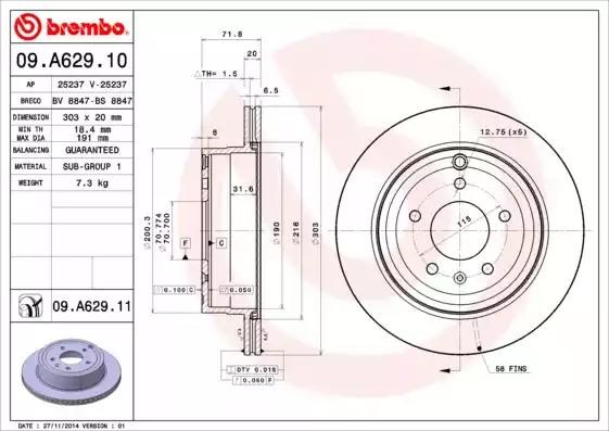 Задний дисковый тормоз 09A62910 BREMBO
