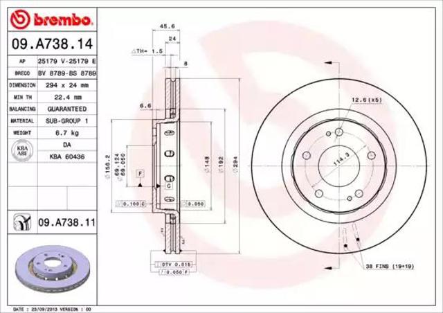 Передний тормозной диск 09A73811 BREMBO