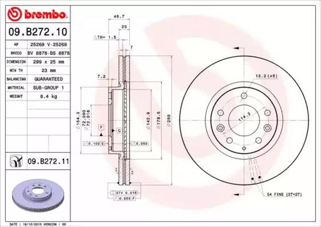 BREMBO 09B27210 Диск тормозной передний в наличии Чернигов