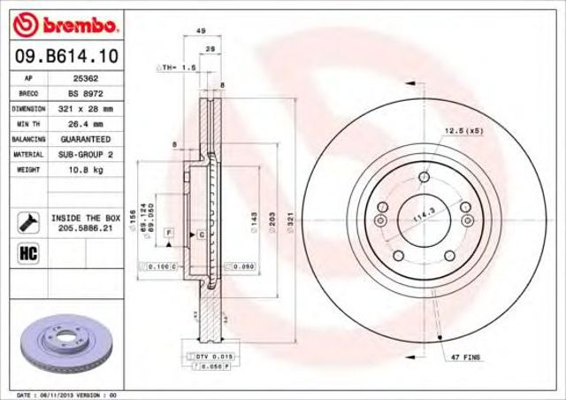 BREMBO 09B61410 Диск тормозной передний в наличии Львов
