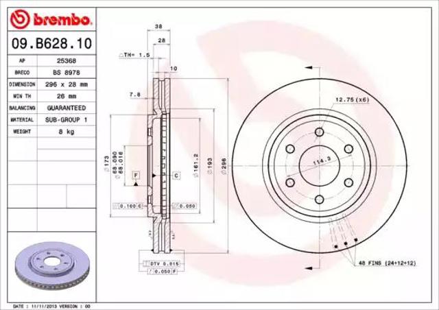 BREMBO 09B62810 Диск тормозной передний в наличии Ужгород