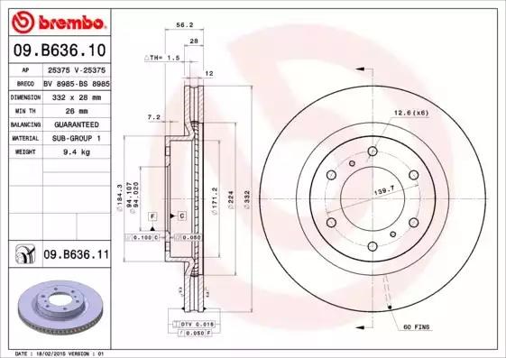 09B63611 BREMBO Передние тормозные диски купить в Киев