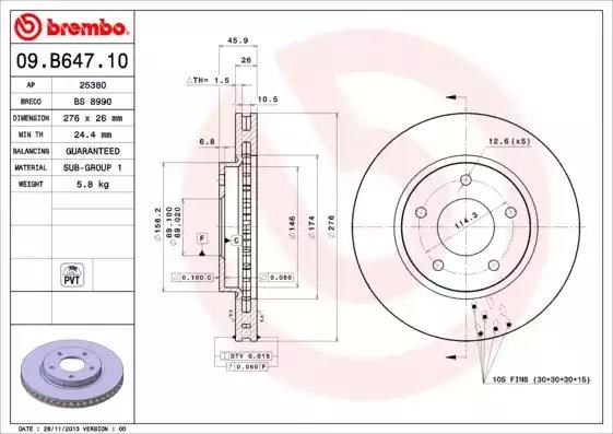 BREMBO 09B64710 Диск тормозной передний в наличии Кривой Рог