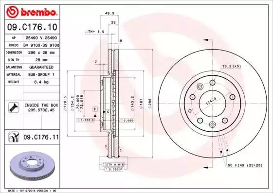 BREMBO 09C17611 Диск тормозной передний в наличии Полтава