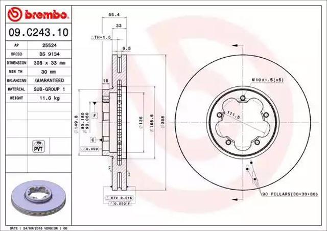 09C24310 BREMBO Диск тормозной передний купить в Ровно