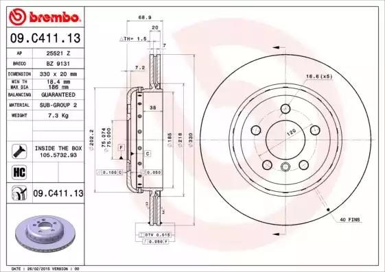09C41113 BREMBO Диск тормозной задний купить в Запорожье
