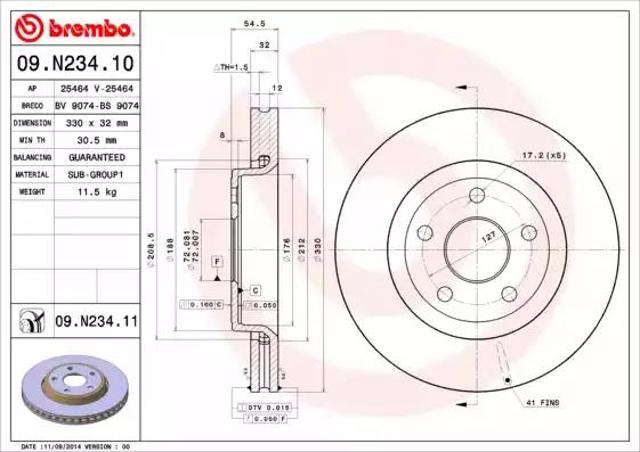Диск тормозной передний 09N23411 BREMBO