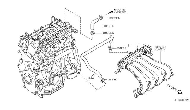 Шланг воздушный вентиляции картера 11826EN21D NISSAN