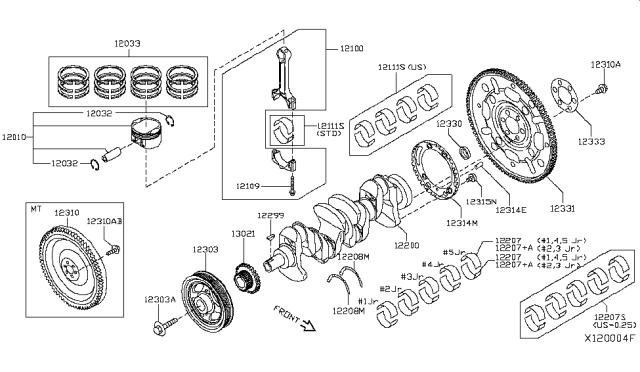 Поршневые кольца, стандартные 12033EN20B NISSAN