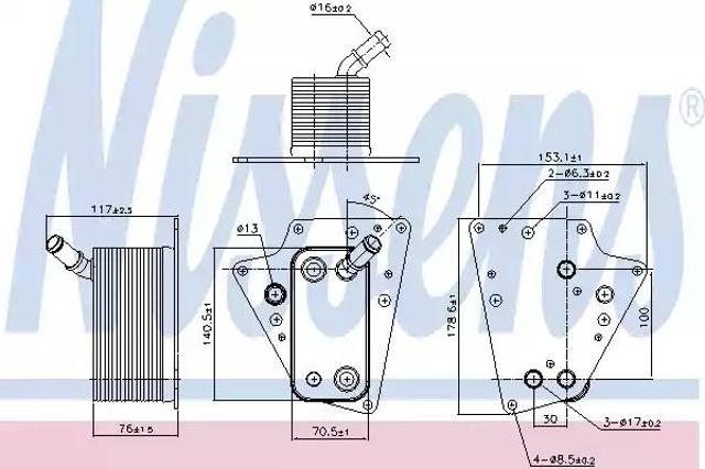 Радиатор масляный (холодильник) под фильтром 90802 NISSENS