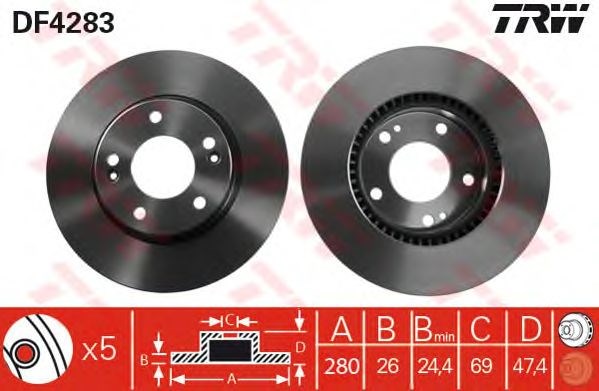 Тормоз дисковый передний DF4283 TRW