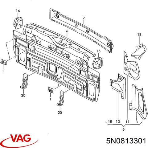 Задняя панель багажника 5N0813301 VAG