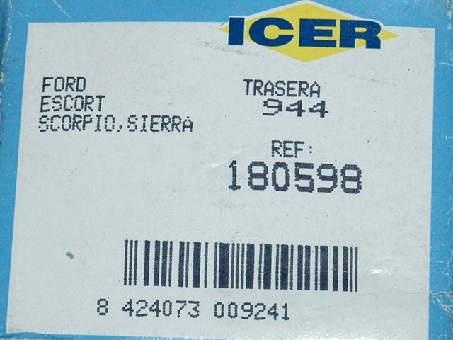 Комплект тормозных колодок, дисковый тормоз ford scorpio sierra granada 180598