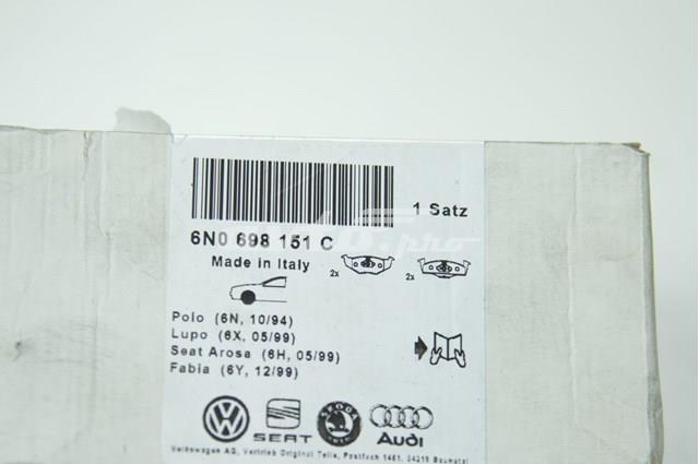6N0698151C VAG Колодки тормозные передние дисковые купить в Украина
