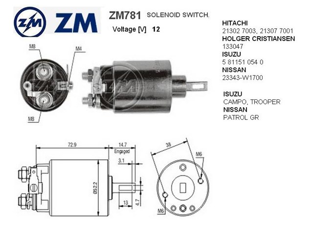 Втягувальне реле стартера ZM781