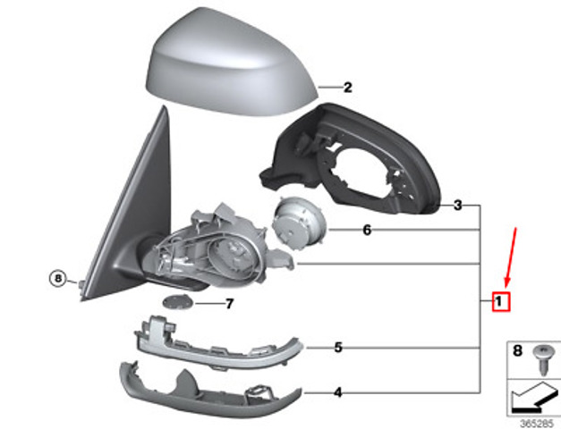 Корпус зеркала заднего вида, левого 51167264126 BMW