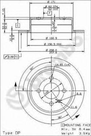 Задний дисковый тормоз 08394724 BREMBO