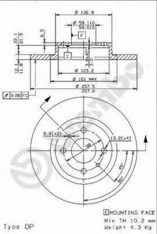 Диск тормозной передний 08962114 BREMBO