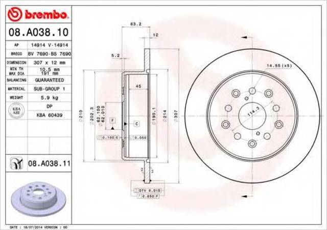 Задний тормозной диск 08A03811 BREMBO