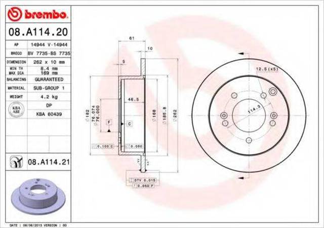 Задний тормозной диск 08A11420 BREMBO