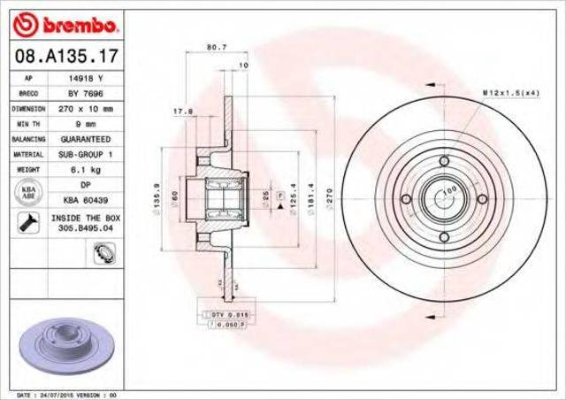Тормозной диск 08A13517 BREMBO