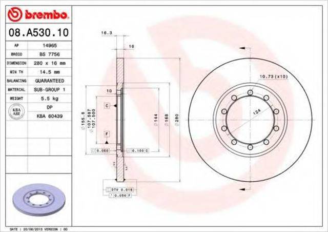 Задний тормозной диск 08A53010 BREMBO