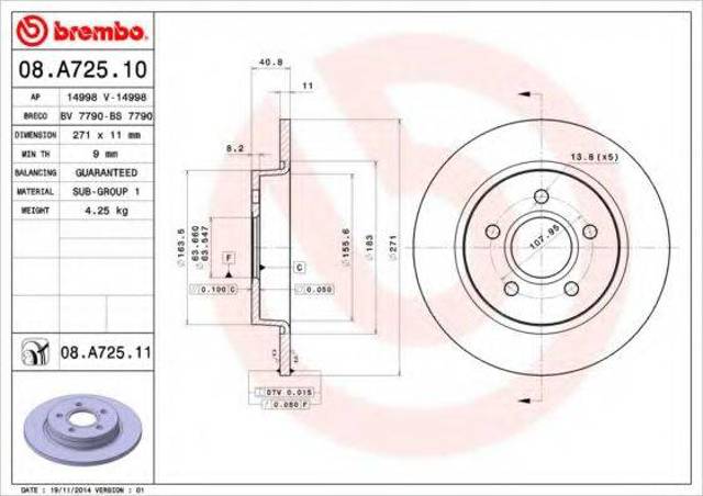 Дисковый тормоз 08A72510 BREMBO