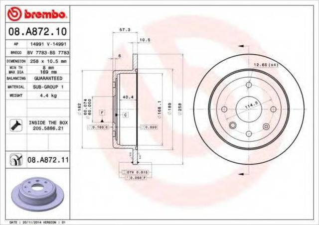 Задний тормозной диск 08A87210 BREMBO