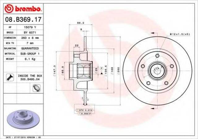 Диск тормозной задний 08B36917 BREMBO