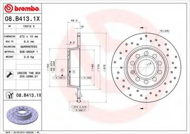 Задний тормозной диск 08B4131X BREMBO