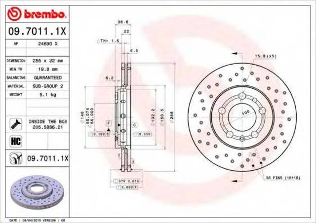 Тормоз дисковый передний 0970111X BREMBO