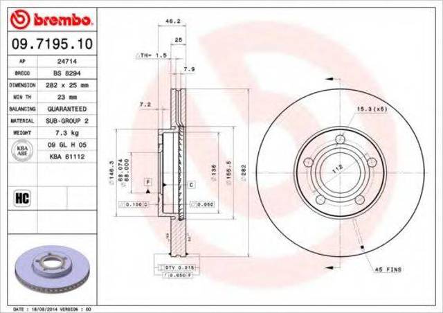 Диск тормозной передний 09719510 BREMBO