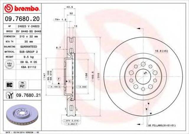 Ротор тормозной 09768021 BREMBO