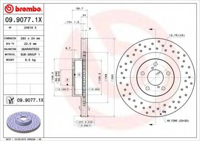 Передний тормозной диск 0990771X BREMBO
