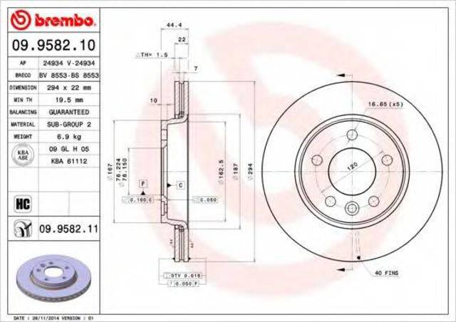 Задний дисковый тормоз 09958210 BREMBO