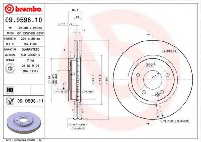 Передний тормозной диск 09959811 BREMBO