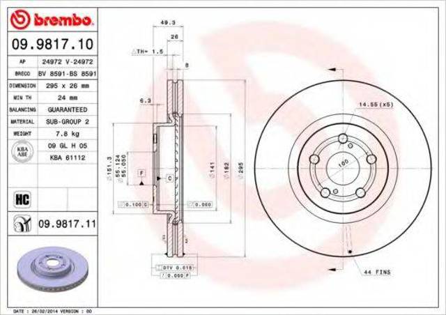 Передний тормозной диск 09981711 BREMBO