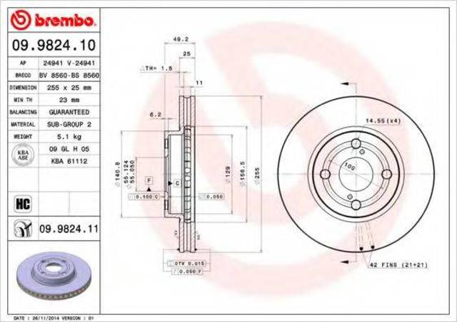 Диск тормозной передний 09982410 BREMBO