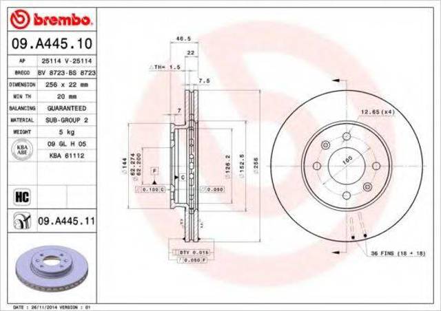 Диск тормозной передний 09A44511 BREMBO