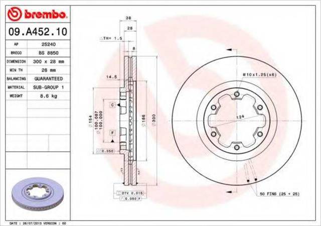 Передний тормозной диск 09A45210 BREMBO