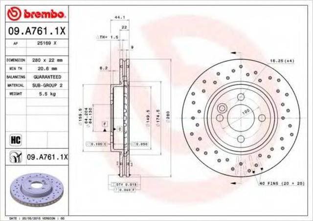 Ротор тормозной 09A7611X BREMBO