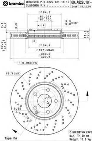 Тормоз дисковый передний 09A82811 BREMBO