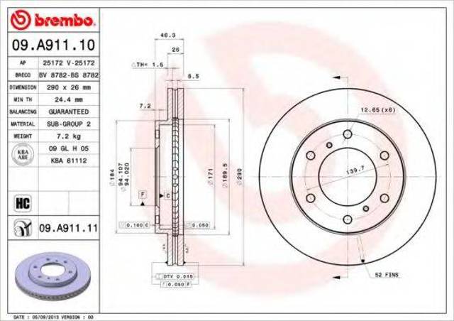 Тормоз дисковый передний 09A91110 BREMBO