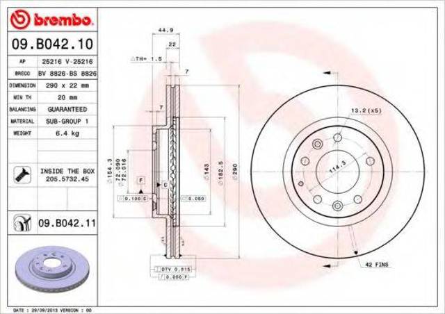 Передний тормозной диск 09B04211 BREMBO