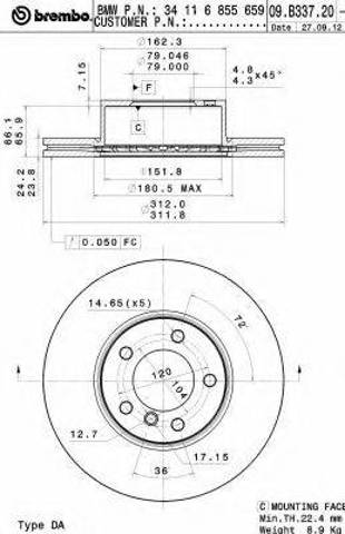 Диск тормозной передний 09B33721 BREMBO