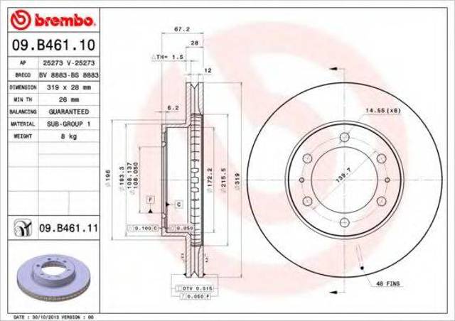 Диск тормозной передний 09B46111 BREMBO