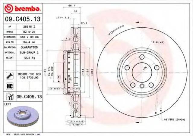 Передний тормозной диск 09C40513 BREMBO