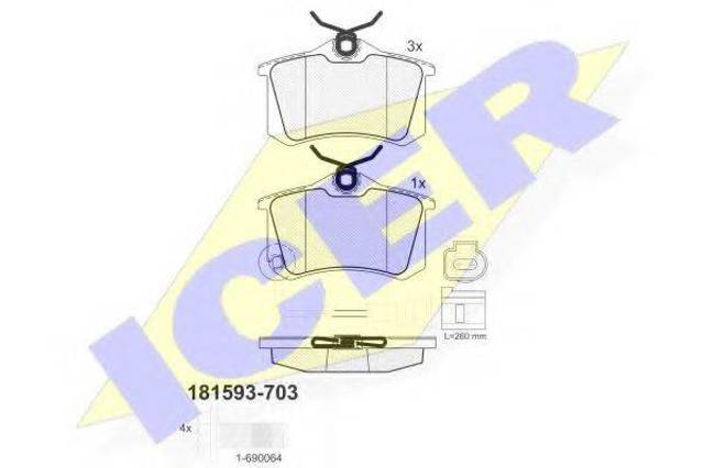 Колодки тормозные задние, дисковые 181593703 ICER